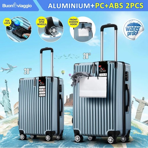 2PCS Luggage Suitcase Trolley Set TSA Carry On Hard Case Travel Storage Blue