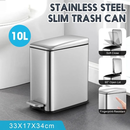 10L Stainless Steel Trash Can Pedal Rubbish Bin Recycle Waste Bin Toilet Dustbin