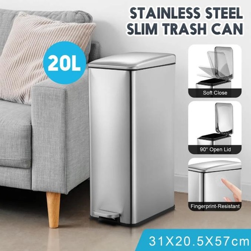 20L Stainless Steel Trash Can Pedal Rubbish Bin Recycle Waste Bin Toilet Dustbin