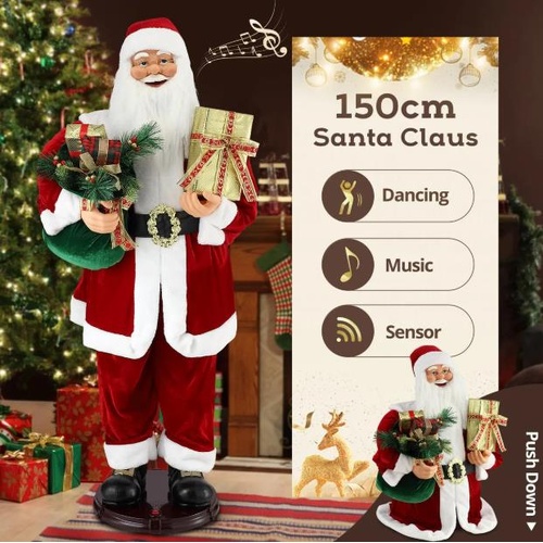 150cm Santa Claus Figure Christmas Decor Gift Box Music Display Animate Figurine