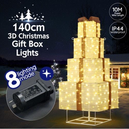 140cm Lighted Gift Box Christmas Tree Decoration 200 LED Lights 3D Xmas Present