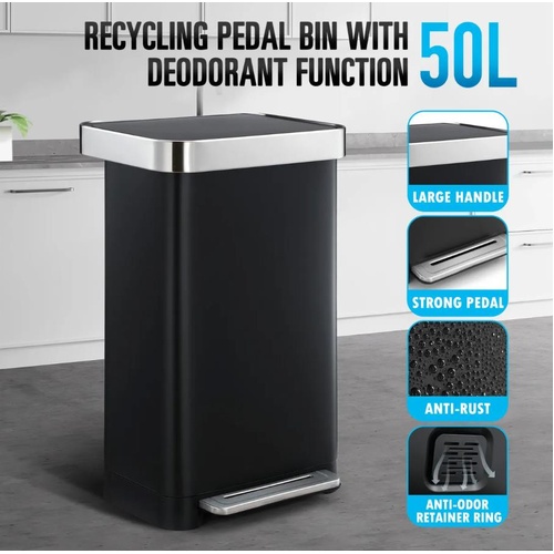 50L Pedal Rubbish Bin Compost Kitchen Recycling Waste Trash Garbage Can Food Out