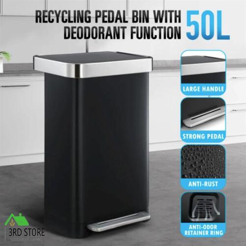 50L Pedal Rubbish Bin Compost Kitchen Recycling Waste Trash Garbage Can Food Out