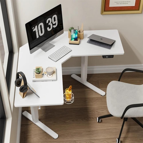 Sit Stand Corner Desk L Shaped Standing Up Computer Office Gaming Study White
