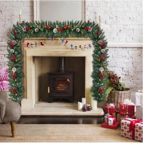 2.7M Christmas Garland with Pine Cones Snowy Tips Bushy Xmas Wreath Decoration