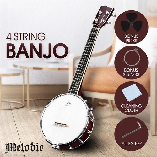 Melodic 4 String Banjo Beginner Music Instrument w / Picks 20 Frets 12 Brackets