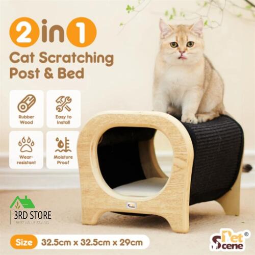 Cat Scratching Post Bed Toy Wooden Kitten Sisal Scratcher Tree Couch Chair Stool
