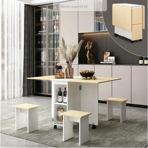Folding Dining Table Set 4 Chairs Extendable Outdoor Home Furniture with Wheels