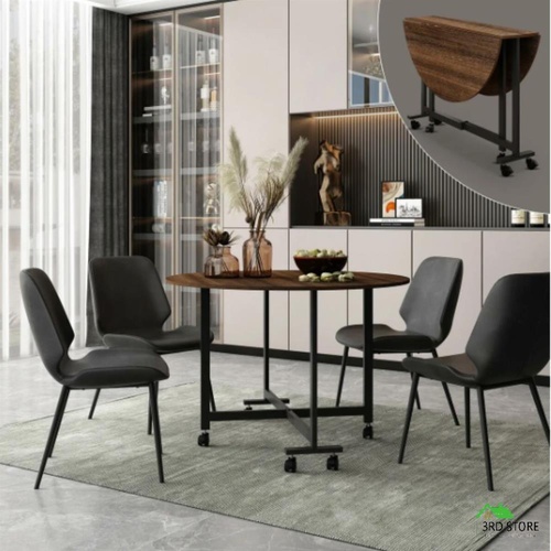 Round Folding Dining Table Extendable Outdoor Kitchen Furniture Home Room Dinner