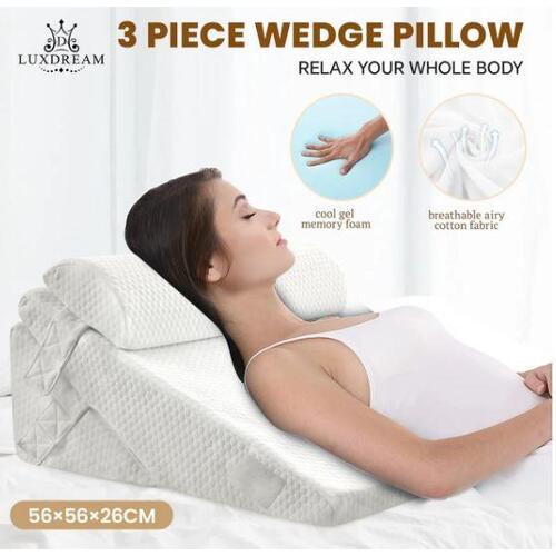 Bed Wedge Pillow Set Cool Gel Memory Foam Neck Support Backrest Headrest Cushion