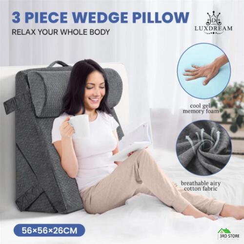 Wedge Pillow Triangle Bed Cushion Memory Foam Cooling Gel Neck Back Head Support