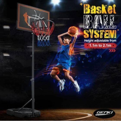 Portable Genki 1.1 to 2.1m Basketball System Stand Ring Hoop Height Adjustable
