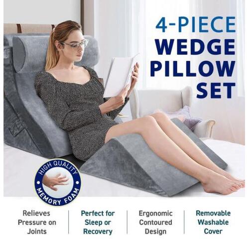 4PCS Bed Wedge Pillow Neck Back Lumbar Support Cushion Leg Raiser Memory Foam