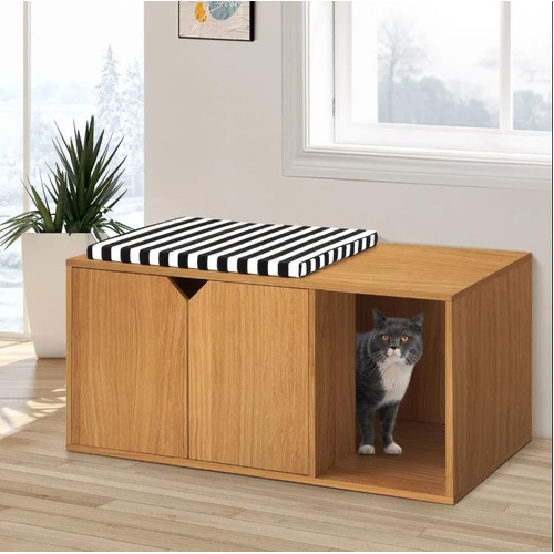 Cat Litter Box Enclosure Pet Furniture House Cabin Entrance Hidden Storage Bench