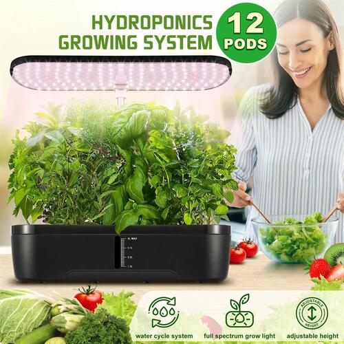 12 Pods Hydroponics Growing System Indoor Herb Garden Kit Plant Germination Full