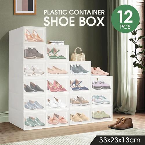 12PCS Shoe Box Plastic Storage Organizer Case Stackable Sneaker Display Holder