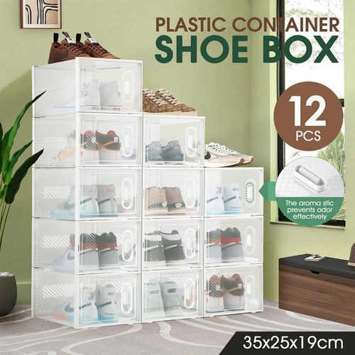 12PCS Shoe Box Storage Organizer Case Stackable Sneaker Display Containers Unit