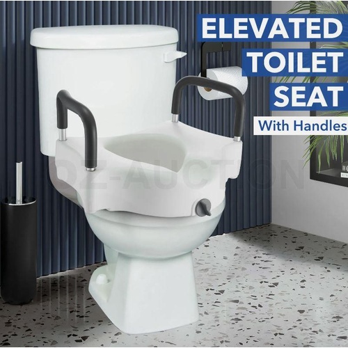 5 Inch Raised Toilet Seat Elevated Raiser with Handle Arm Rest Safety Seat Riser