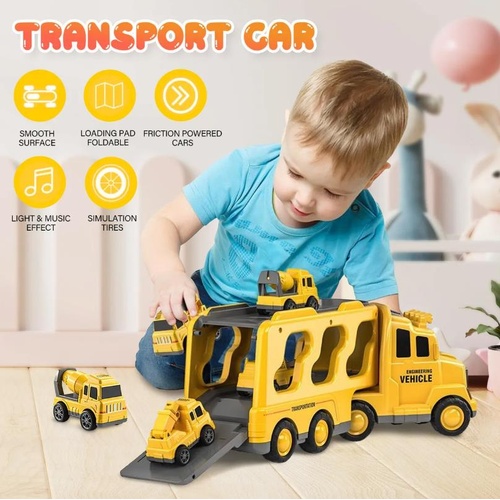 5 In 1 Truck Toy Car Set Toddler Construction Model Friction Power Carrier Excav