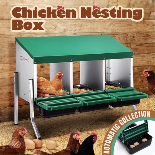 Chicken Nesting Box 3 Hole Roll Away Hen Laying Egg Nest Boxes Chook Coop Perch