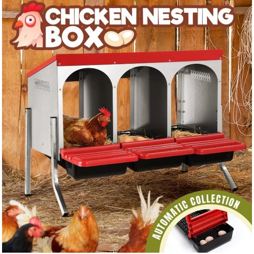 3 Hole Chicken Nesting Box Roll Away Hen Chook Laying Boxes Poultry Nest Brooder