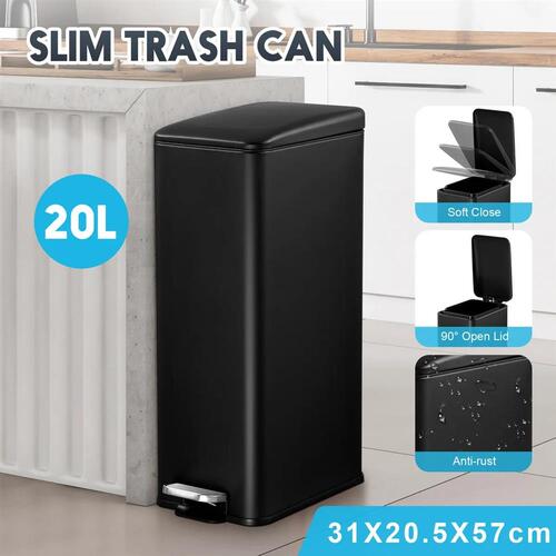 20L Pedal Rubbish Bin Trash Can Recycling Garbage Dustbin Kitchen Bathroom Black