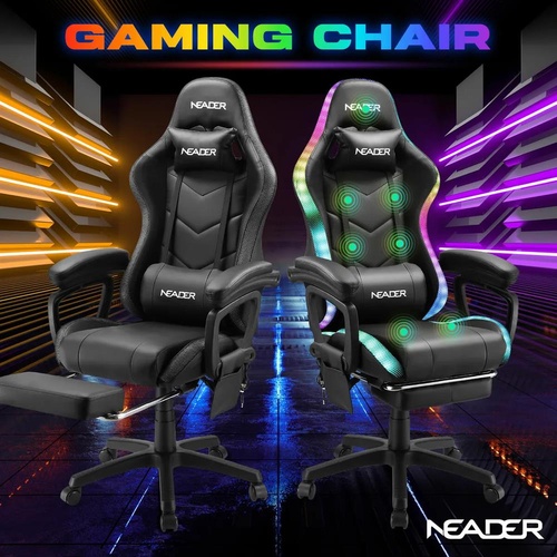 Gaming Office Chair Massage High Back RGB LED Armchair Executive Computer Racing