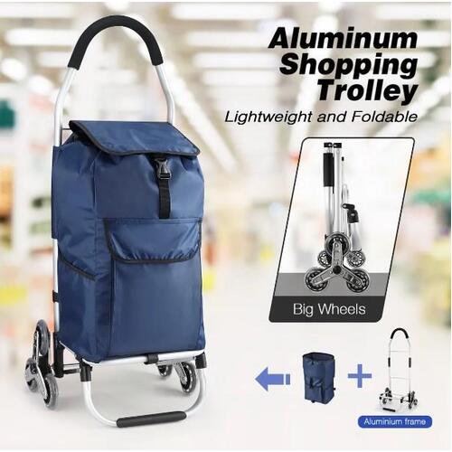 Foldable Shopping Cart Aluminium Storage Trolley Grocery Wheeled Rolling 45kg