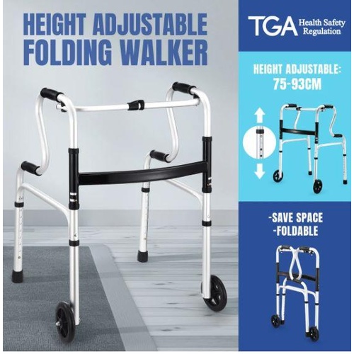 Folding Medical Walker Walking Frame Elderly Adult Mobility Standing Aid Height