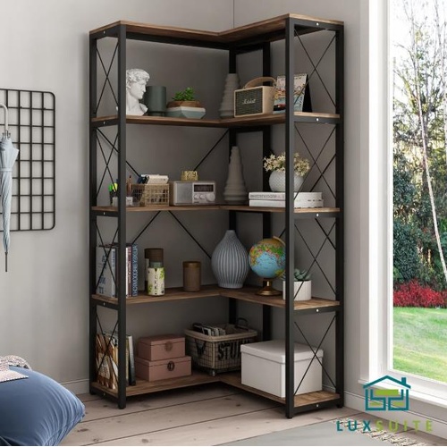 Bookshelf Display Corner Shelf 4 Tier CD DVD Photo Storage Media Rack Plant