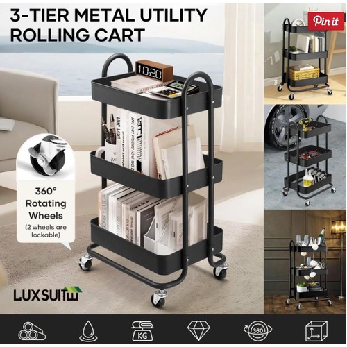 Storage Trolley On Wheels 3 Tier Kitchen Bathroom Beauty Storage Trolley Cart