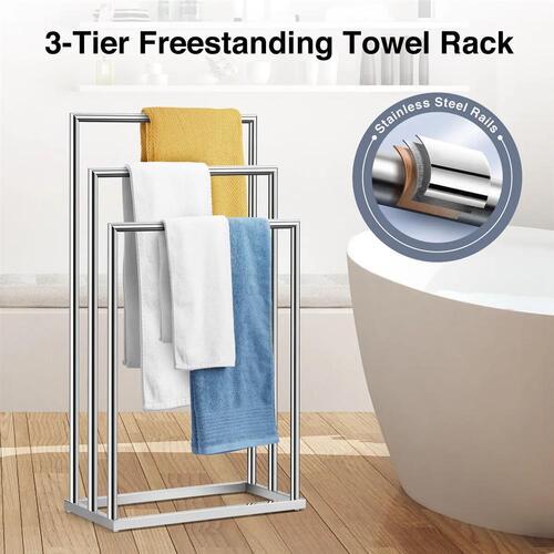 3 Tier Towel Rail Drying Rack Free Standing Stainless Steel Hanging Holder Stand
