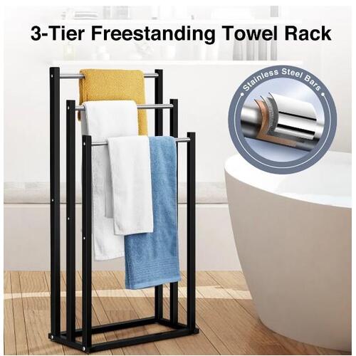 3 Tiers Towel Rail Rack Bathroom Organizer Laundry Holder Bars Hanging Stand
