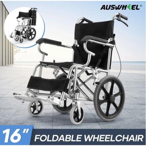16” Foldable Wheelchair Mobility Disability Aid Portable Lightweight Auswheel
