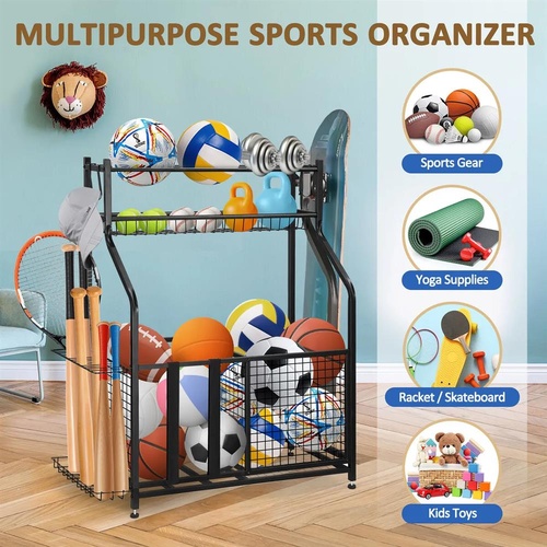 Ball Storage Rack Garage Sports Equipment Toy Organiser Utility Basketball Stand