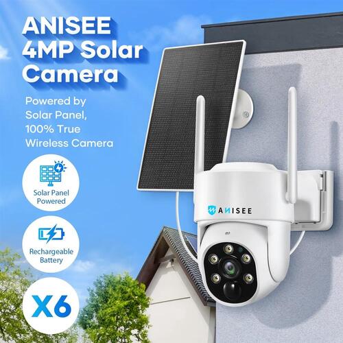 6x Security Camera CCTV Set WiFi Solar Wireless Home PTZ Surveillance 4MP