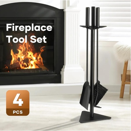 4PCS Fireplace Tool Set Firepit Accessories Poker Fire Shovel Brush Stand Black