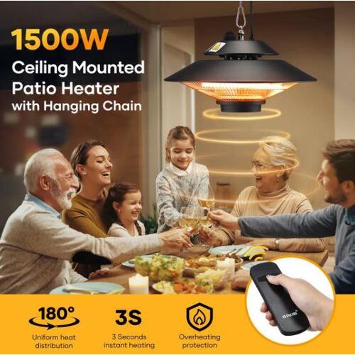 1500W Infrared Heater Ceiling Space Heater Mounted Hanging Patio Heating Lamp