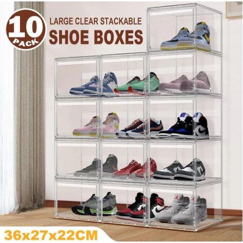 10pcs Shoe Storage Boxes Plastic Large Clear Stackable Organiser Bins Containers