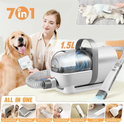 7 in 1 Pet Grooming Kit Dog Clipper Vacuum Cleaner Slicker Trimmer Remover