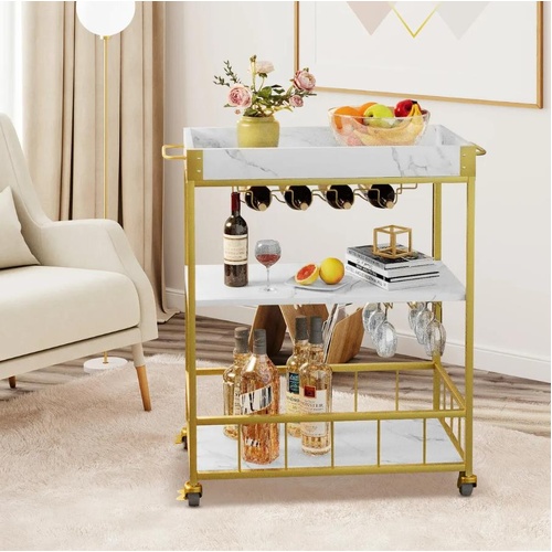 Mobile Bar Cart Drinks Rolling Kitchen Trolley Wine Rack Glass Holder Bottle