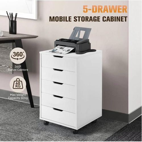 5 Drawer File Cabinet Mobile Filing Document Organiser Chest Home Office Storage