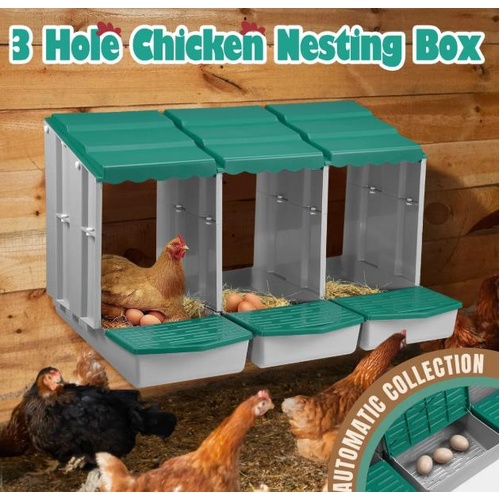 3 Hole Chicken Nesting Box Chook Hen Roll Away Plastic Modular Laying Boxes