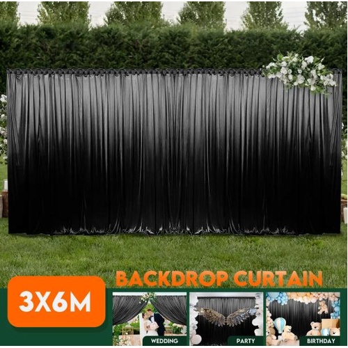 3x6m Black Backdrop Curtain Silk Drape Background Photo Party Wedding Birthday