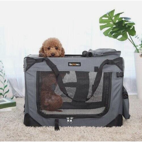 FEANDREA Dog Kennel Transport Box Folding Fabric Pet Carrier 60cm Grey