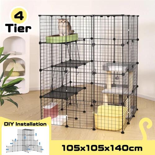 4 Tier Cat Enclosure Cage House XL DIY Metal Rabbit Hutch Ferret Bunny Crate Kit