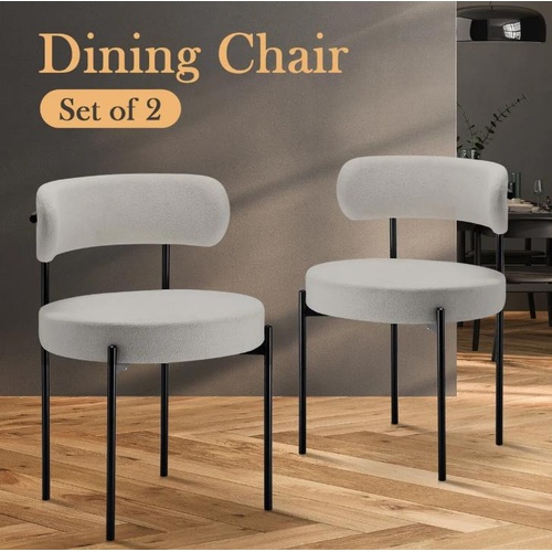 2pcs Dining Chair Set Round Upholstered Boucle Kitchen Lounge Seats Backrest