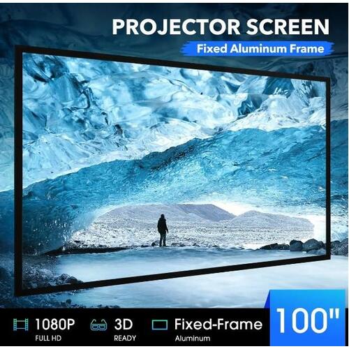 Fixed Frame Projector Screen 4K Ultra HD 16:9 Home Movie 3D Active 100 Inch