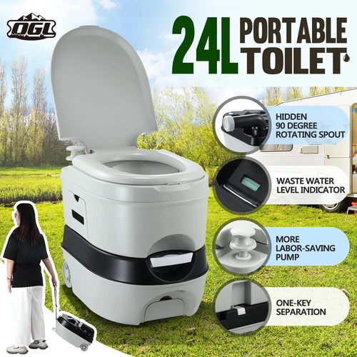 24L Portable Outdoor Camping Toilet Travel Potty Flush Caravan Hiking with Wheel