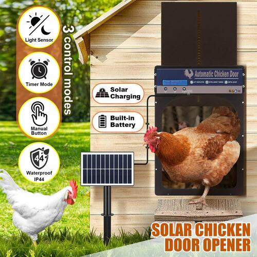 Auto Chicken Coop Door Solar Powered Cage Opener Closer Kit Automatic Safe Timer